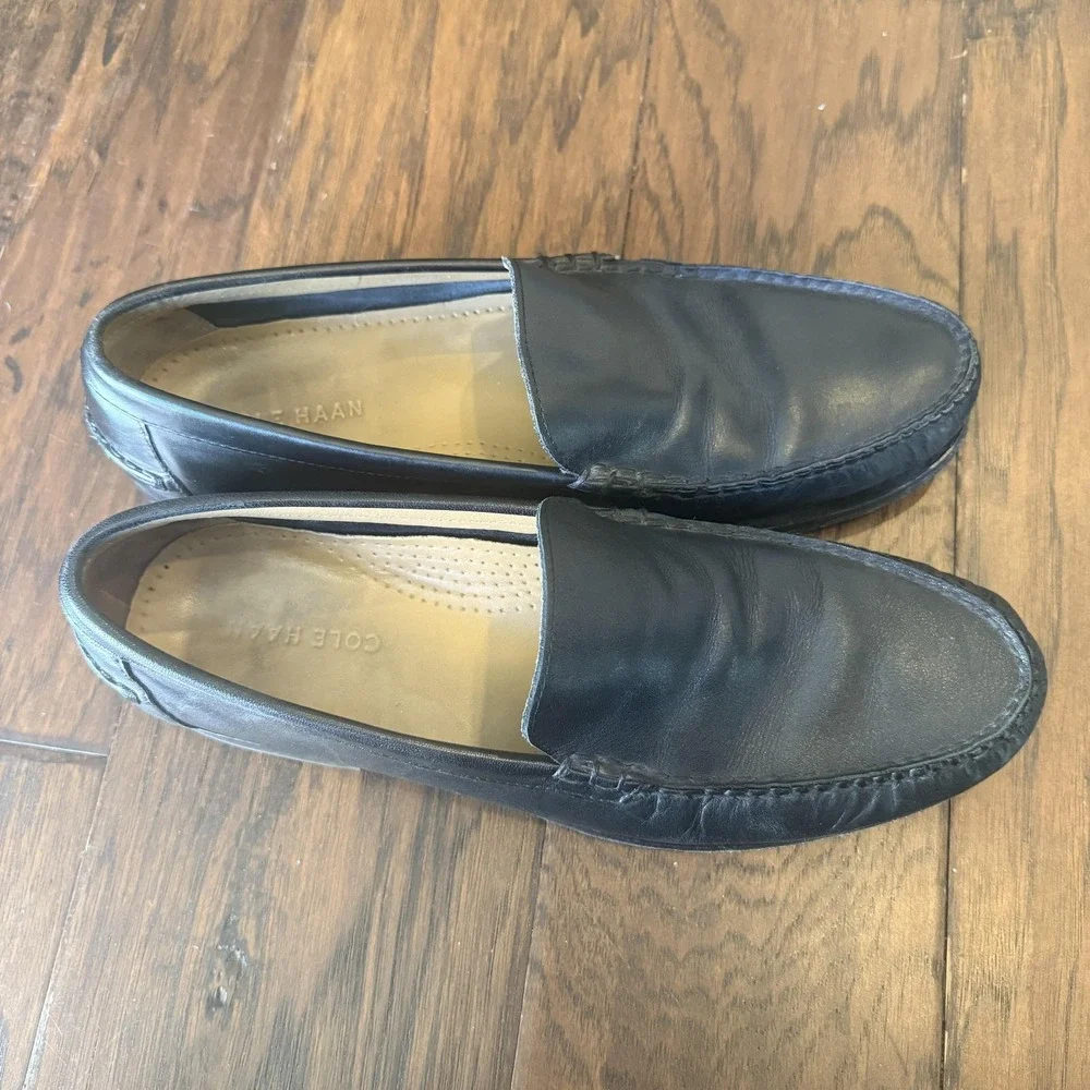 Cole Haan Shoes Mens 9.5 Black Leather Loafers Slip On Moc Toe Dress C12658 Nice
